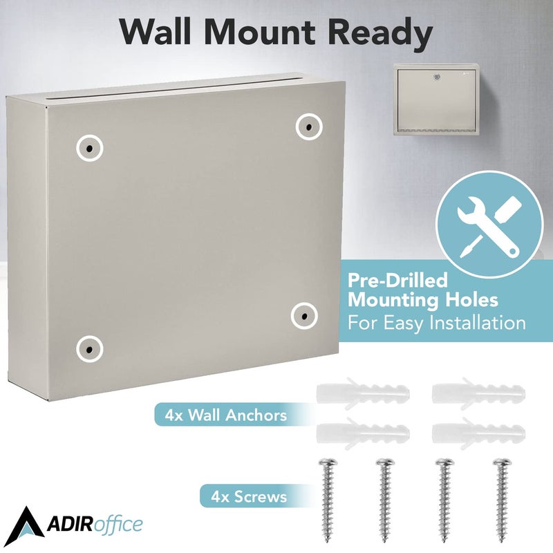 Adir Corp. Adir Metal Suggestion Box with Lock and Slot  Wall Mount Deposit Box for Payments and Checks  Office Mail Box for Employees  Mailbox for House  Safe Drop Box with Keys - 3x10x12 Inch Beige - Image 2